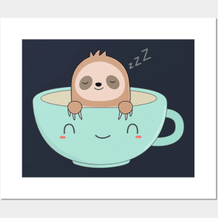 Cute Kawaii Sloth Coffee T-Shirt Posters and Art